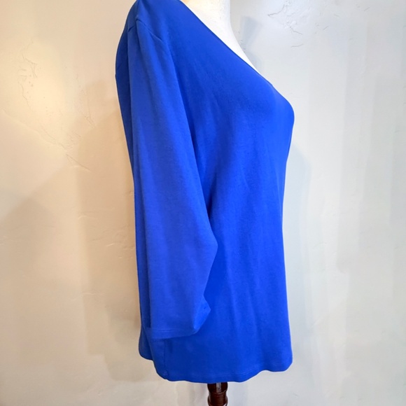 🌻 Plus Size Karen Scott 3X Cotton Scoop-Neck Top 3/4 Sleeves — Royal Blue - Picture 4 of 7